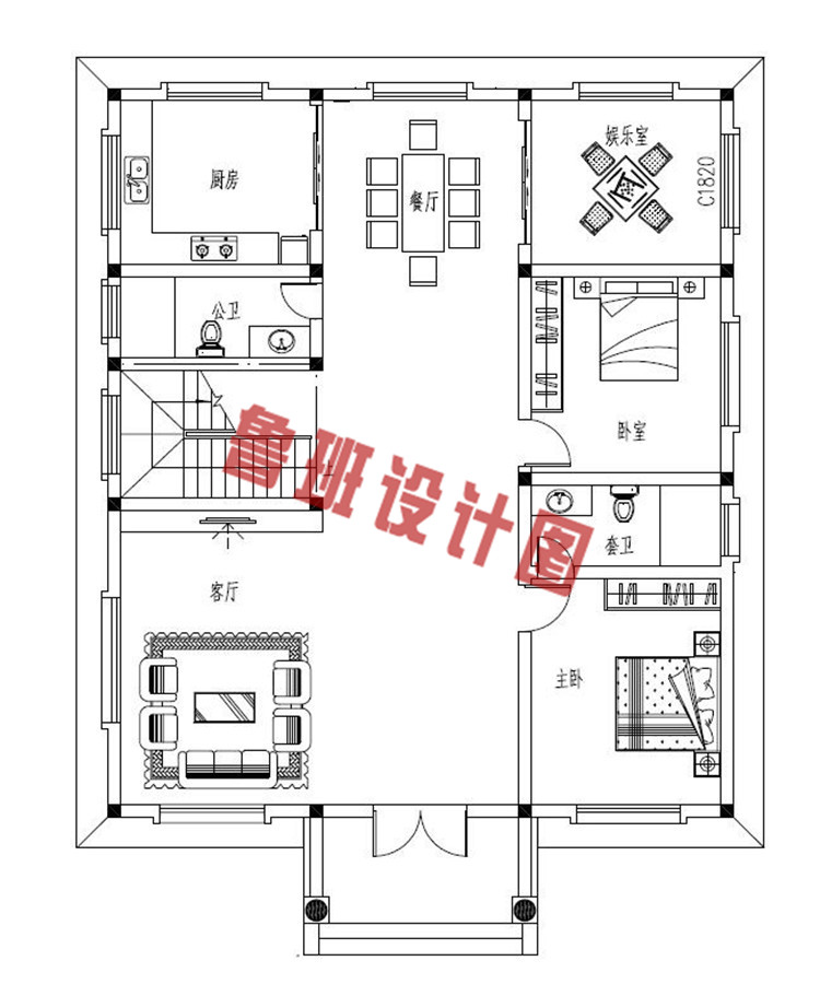 三层农村自建房一层户型图