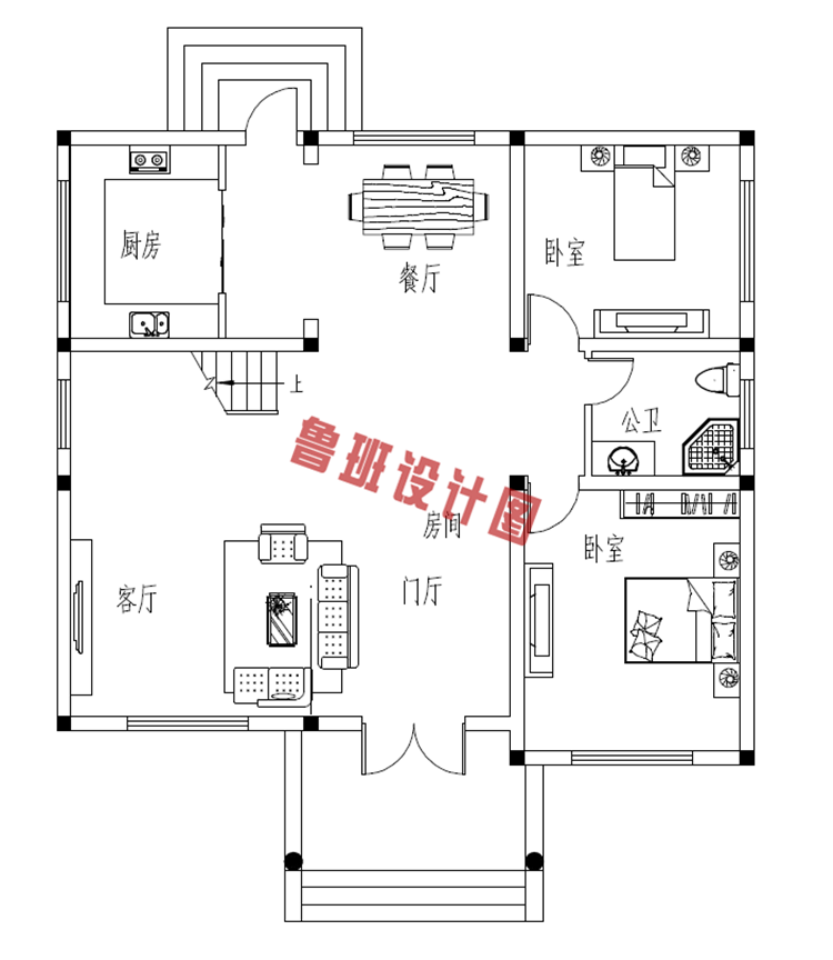 三层现代楼房设计一层户型图