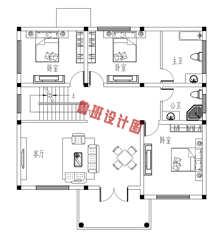 三层现代楼房设计二层户型图