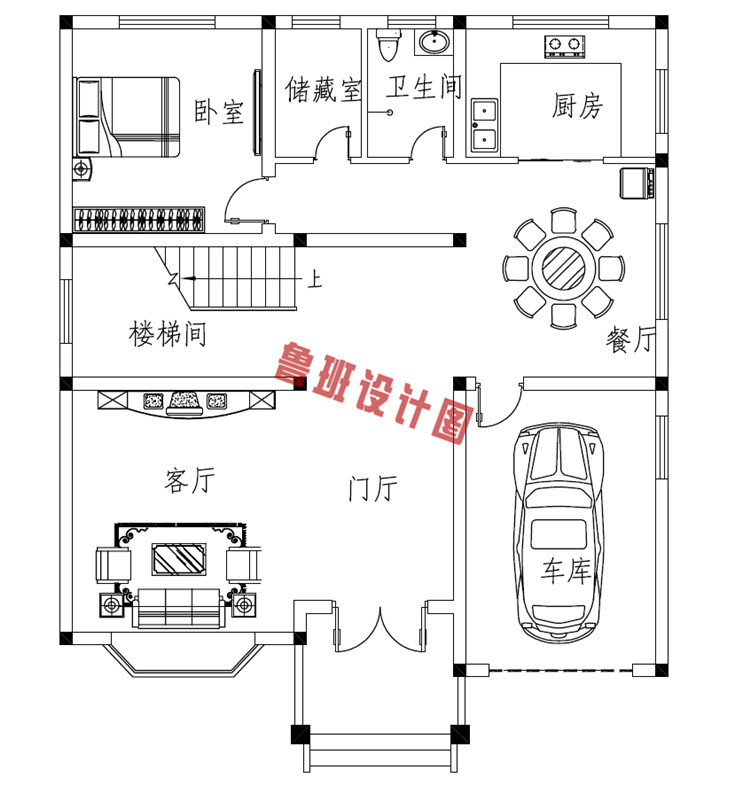 11X12米三层经典楼房设计一层户型图