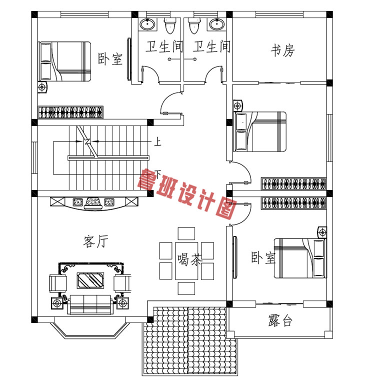 11X12米三层经典楼房设计二层户型图