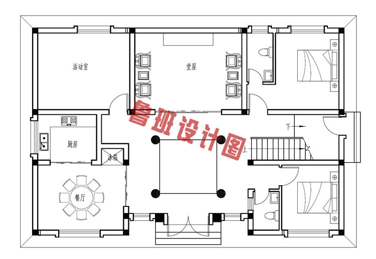 二层四合院别墅设计一层户型图