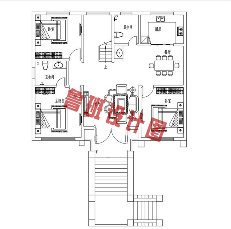 120平泰式风格三层别墅设计二层户型图