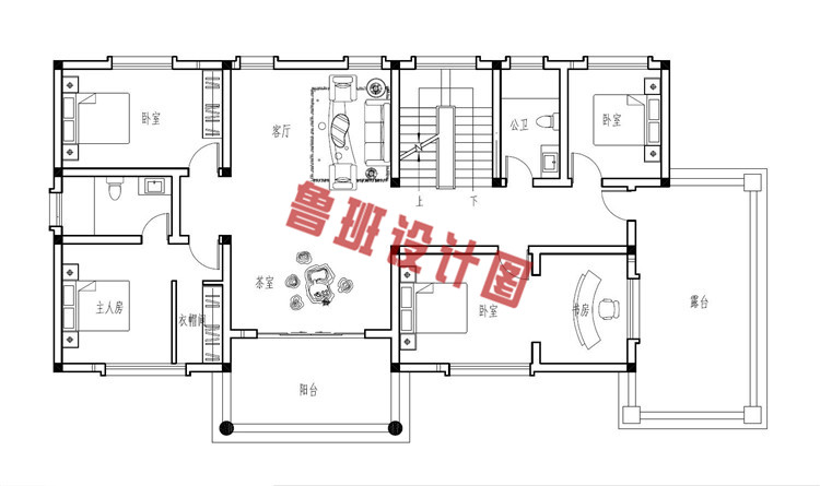 190平大户型欧式别墅设计二层户型图