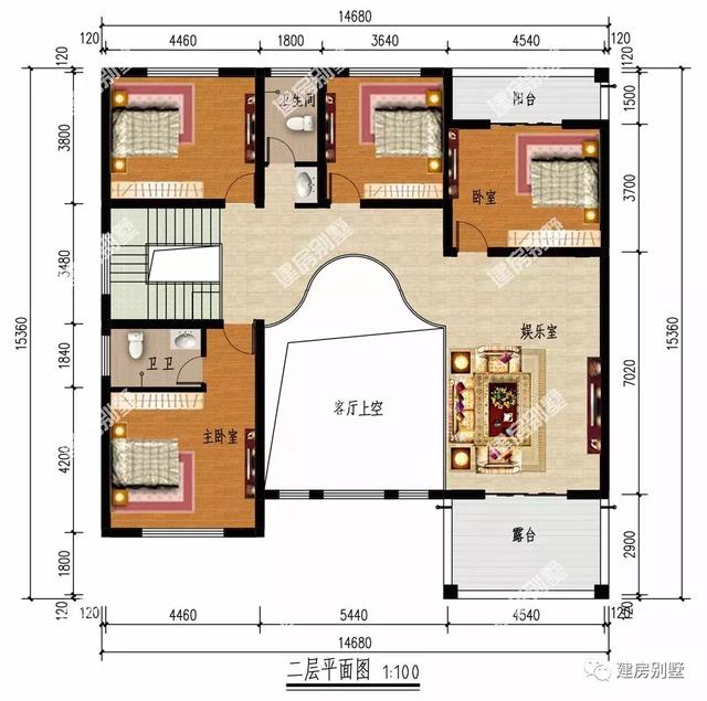 面宽相近的两栋农村自建房，第一栋带车库，第二栋3落地窗设计