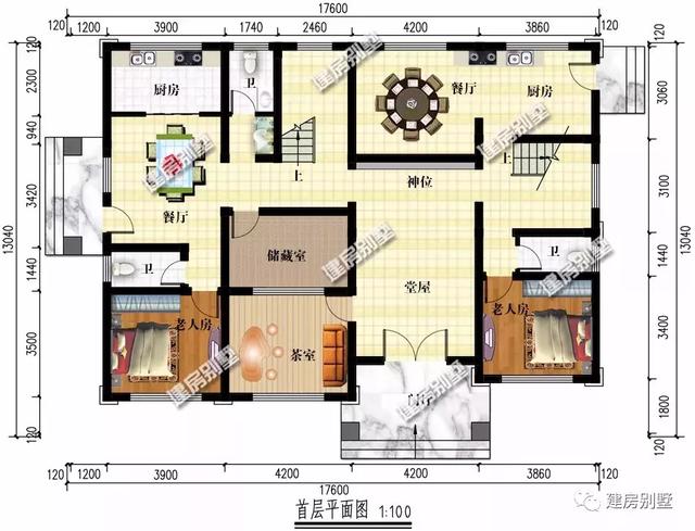 一栋别墅能住两户人家，很多兄弟都喜欢这样建，够气派