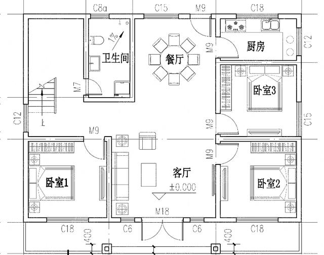 二层平顶农村自建房12×9米25万2厅7卧全套设计图