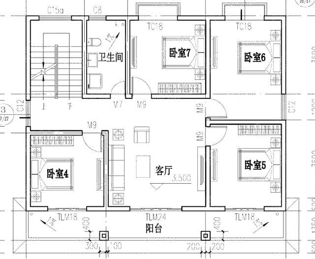 二层平顶农村自建房12×9米25万2厅7卧全套设计图