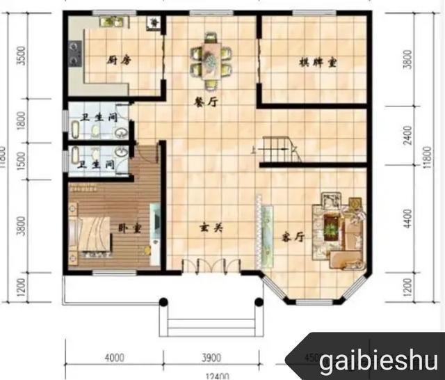 开间12米造价25万左右农村二层自建房:多卧室设计带棋牌室