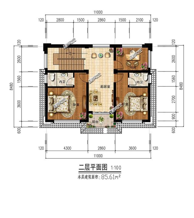 90平的二层别墅，户型方正实用，家家户户都能建