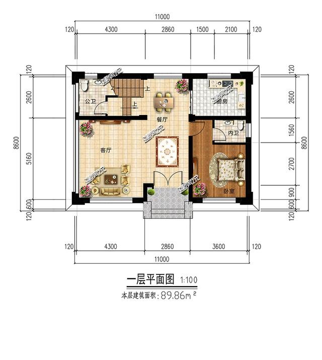 90平的二层别墅，户型方正实用，家家户户都能建