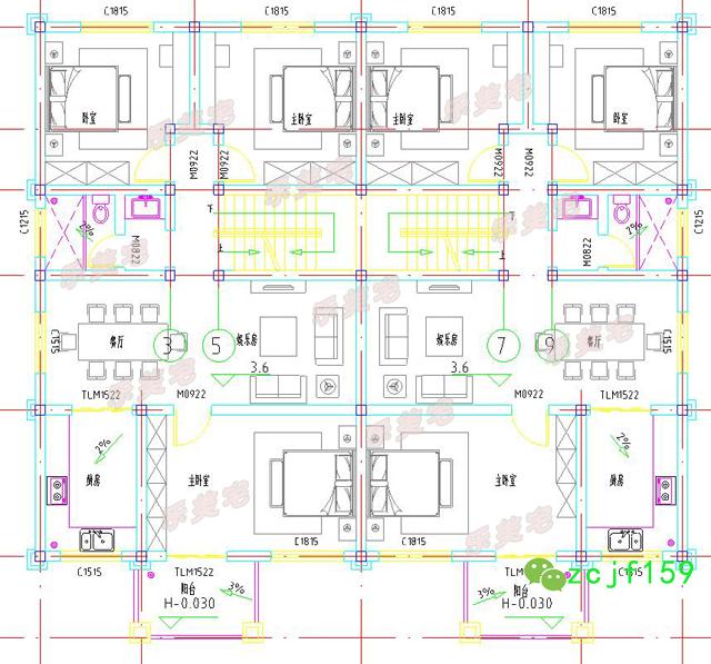 15.8x13米三层双拼别墅设计图纸，适合农村三兄弟与父母合建！