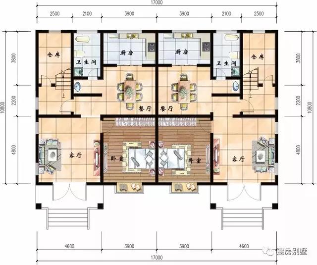 外观俏布局好的双拼别墅户型，这样建会羡慕坏全村人