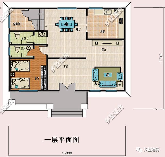 13X11米农村小别墅，外观设计清新靓丽，最适合农村的房子！