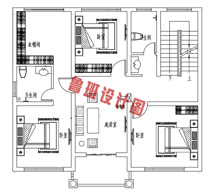 最新款三层砖混结构别墅设计二层户型图