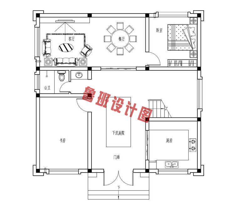 二层四合院别墅一层户型图