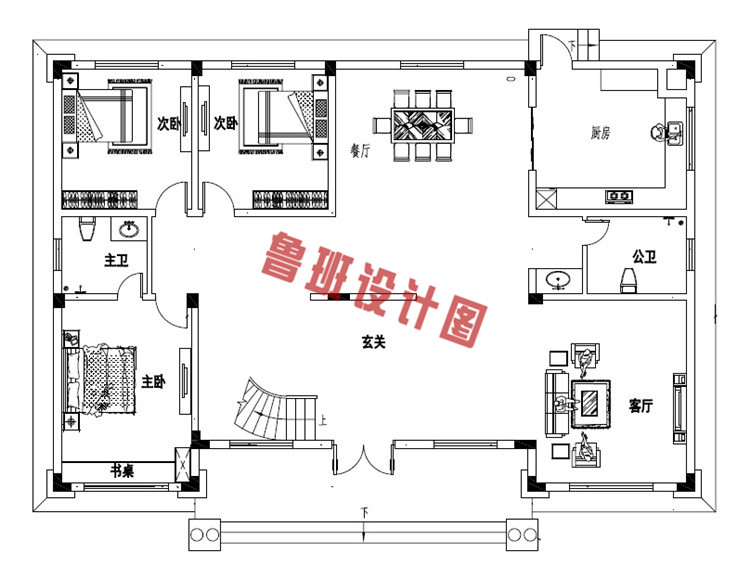 二层农村豪华别墅设计一层户型图