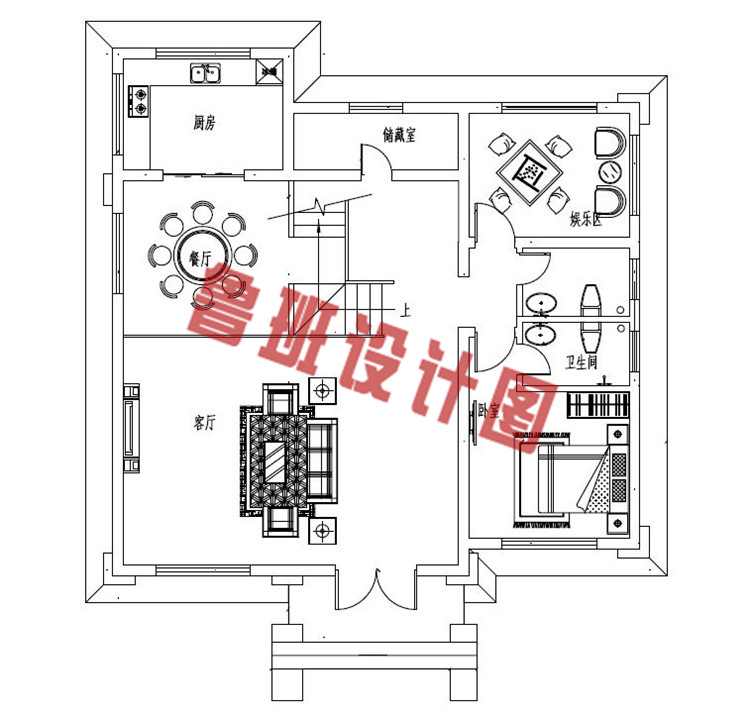 简欧三层砖混结构别墅设计一层户型图