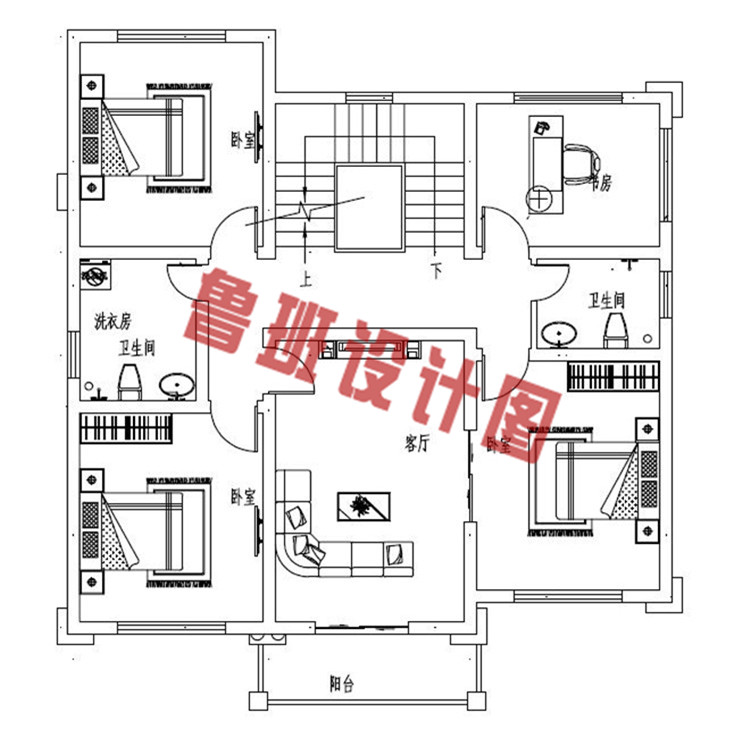 简欧三层砖混结构别墅设计二层户型图