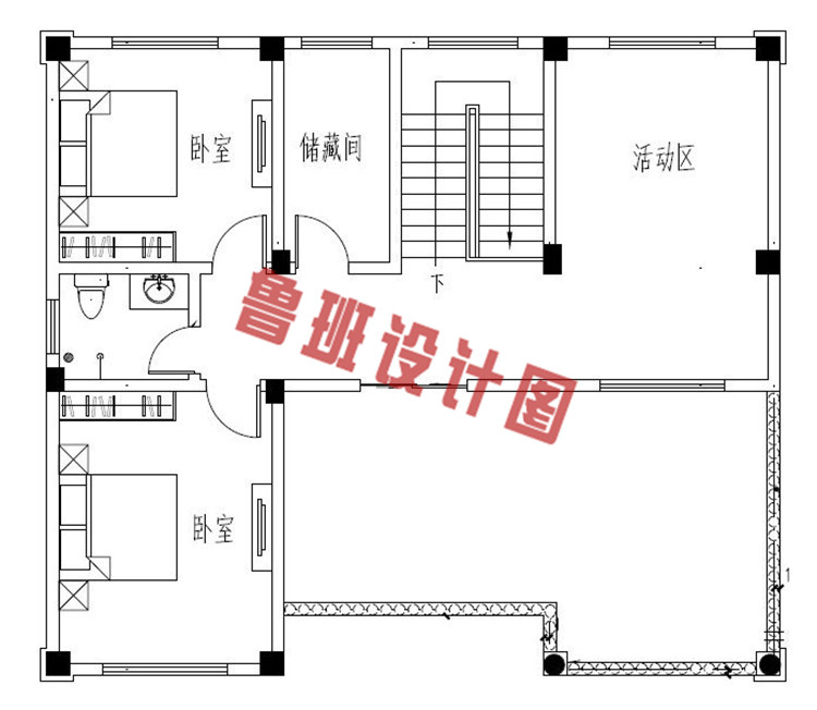 140平框架结构三层别墅设计三层户型图