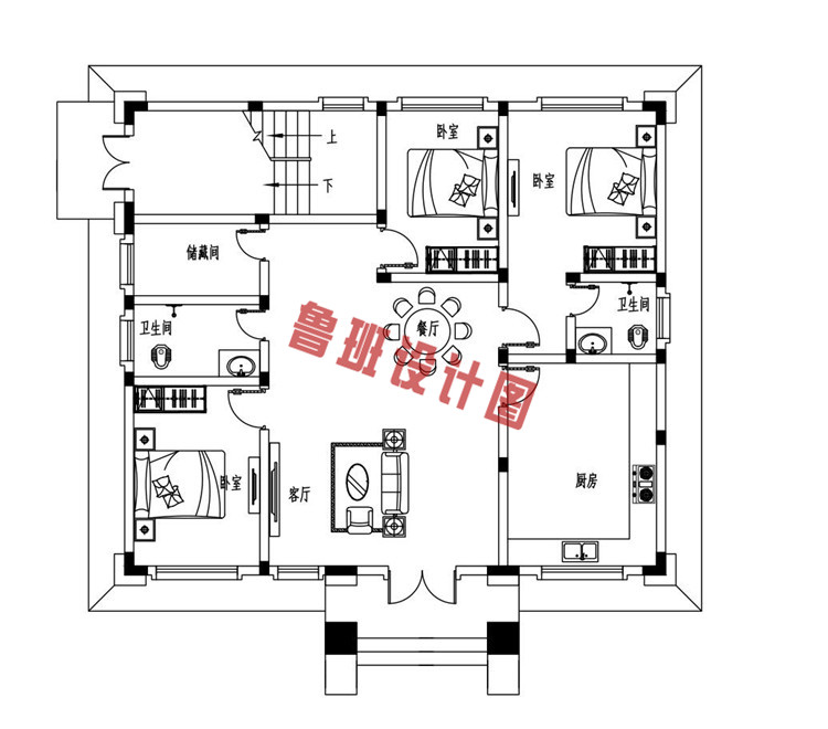 三层农村别墅一层户型图