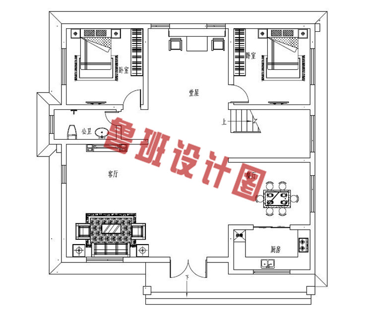 现代风格三层平屋顶别墅设计一层户型图