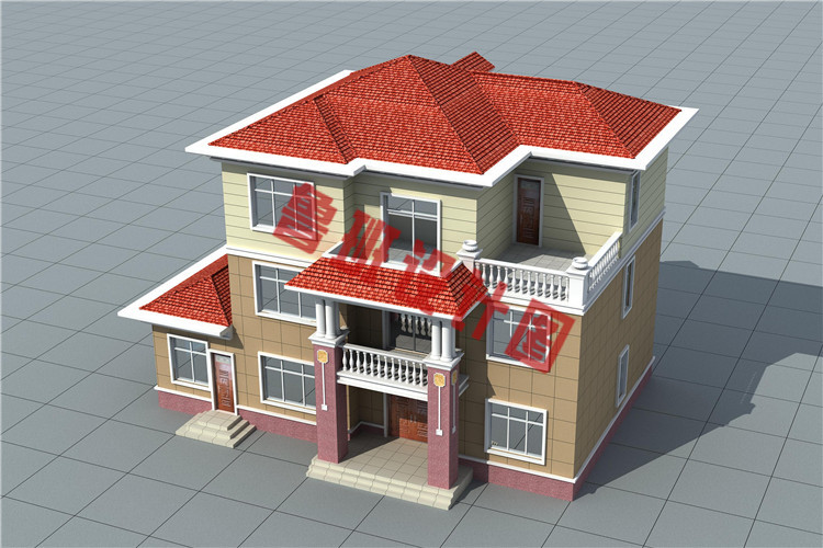 新款170平砖混结构三层别墅设计鸟瞰图