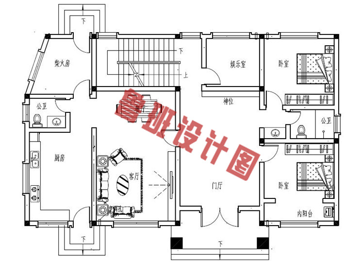 新款170平砖混结构三层别墅设计一层户型图