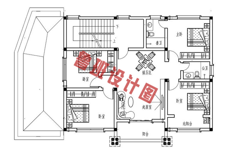 新款170平砖混结构三层别墅设计二层户型图