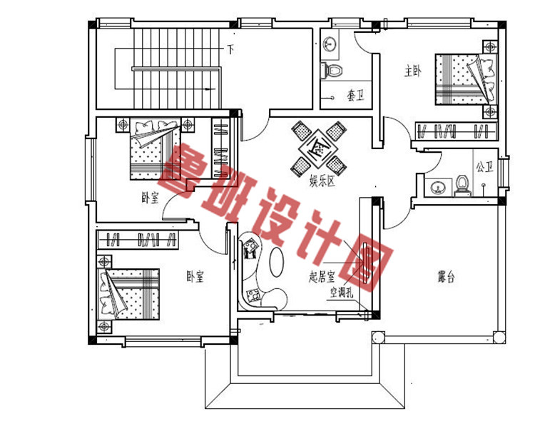 新款170平砖混结构三层别墅设计三层户型图