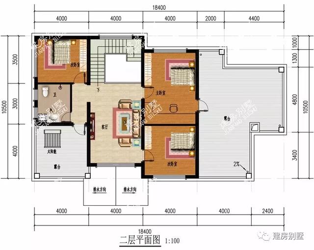 四开间设计的两栋农村别墅，有堂屋和土灶，室内很通透