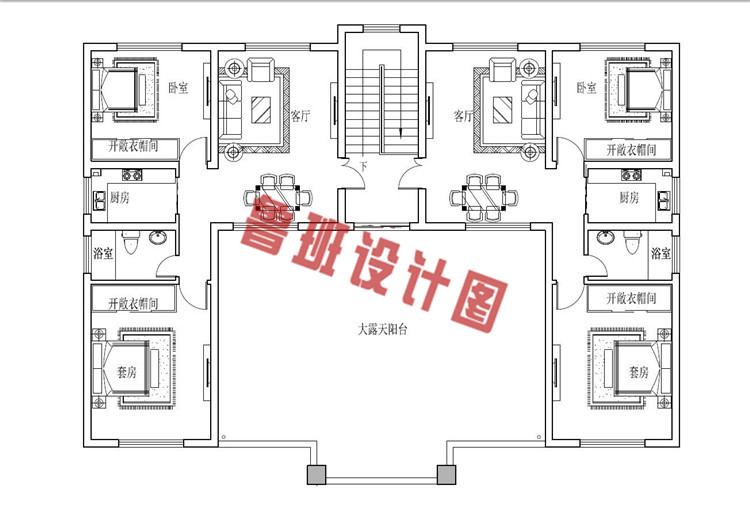 最新大空间三层双拼别墅设计三层户型图