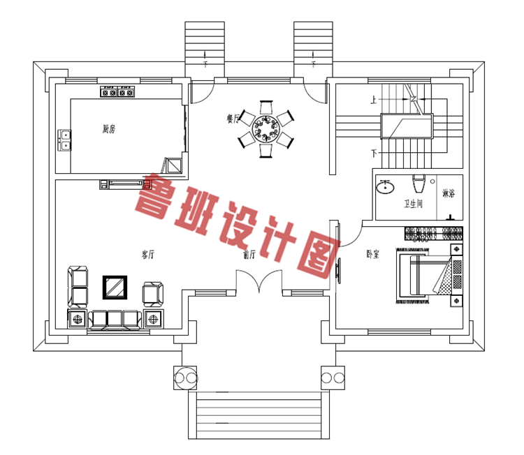 带地下室精致欧式二层别墅设计二层户型图