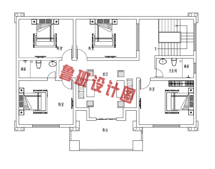 带地下室精致欧式二层别墅设计三层户型图