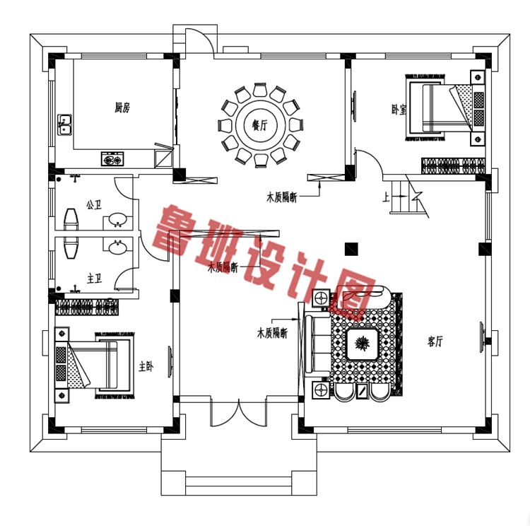 带挑空客厅三层乡村别墅设计一层户型图