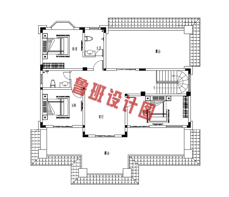 带挑空客厅三层乡村别墅设计三层户型图