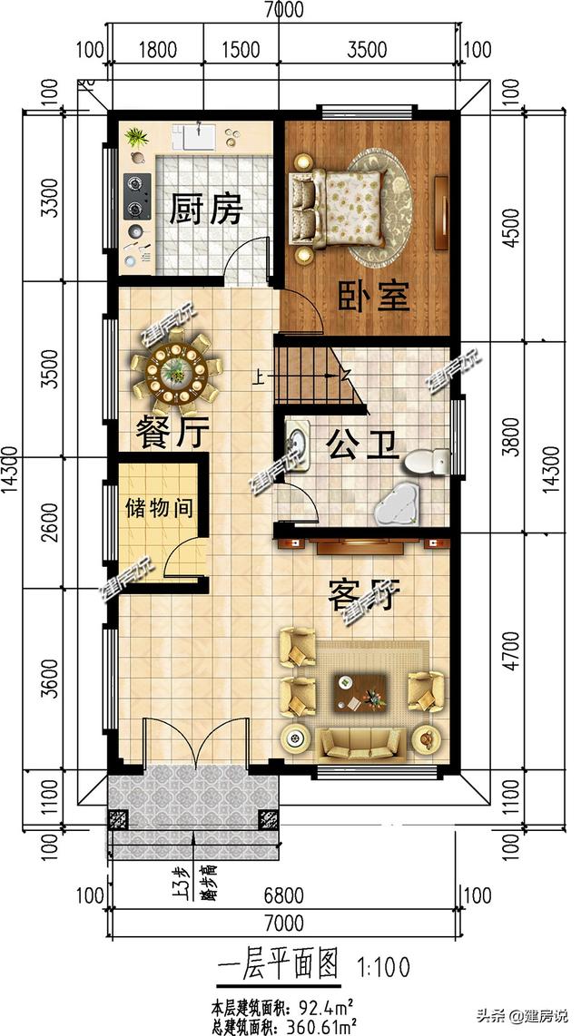 农村最牛平屋顶别墅，占地仅92平最低35万建，图纸快快收藏了