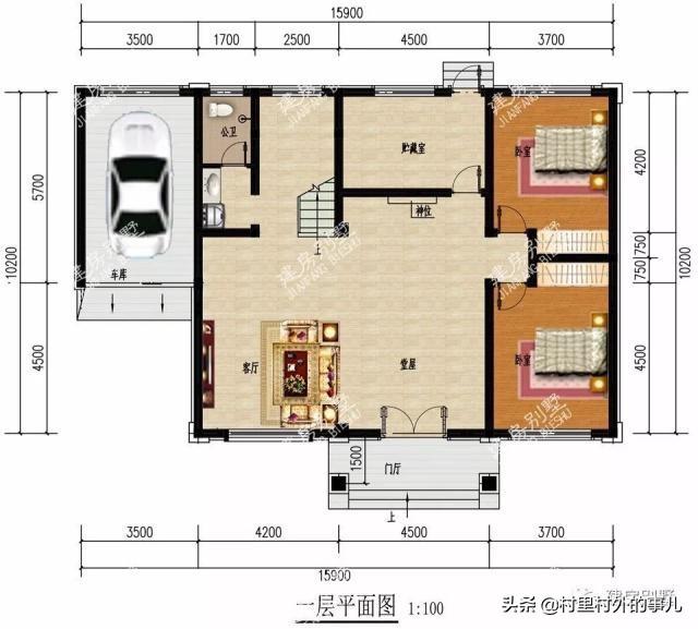 带车库设计的两栋农村别墅，第二栋就是村里人人夸赞的豪宅