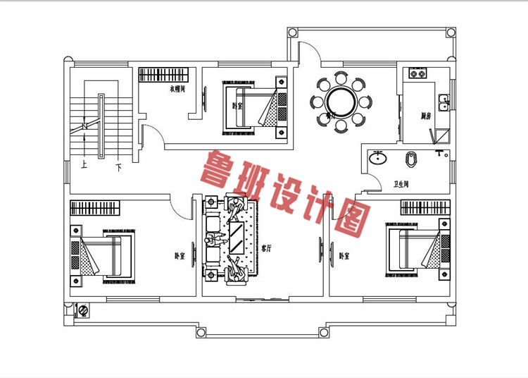15X9米新农村四层别墅户型设计二层户型图