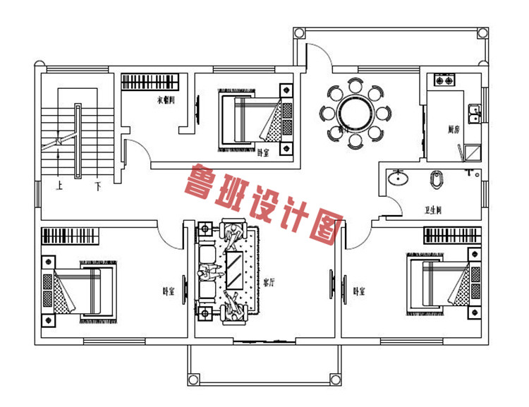 15X9米新农村四层别墅户型设计三层户型图