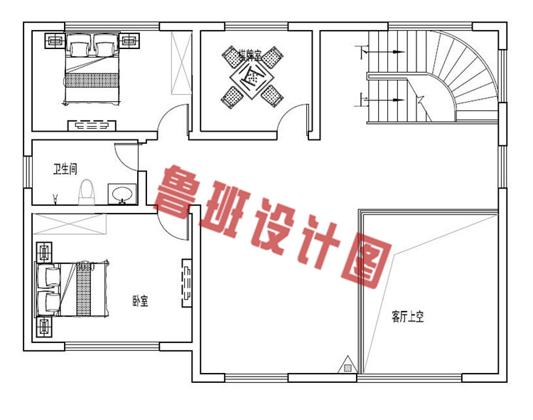 超豪华的四层欧式乡村别墅设计二层户型图