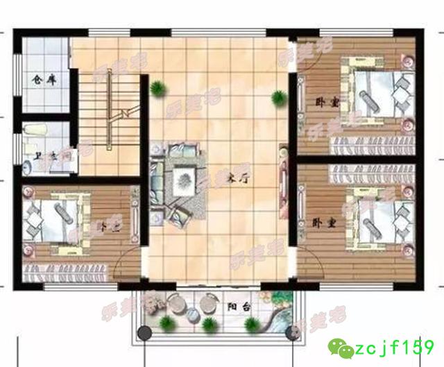 对称三层农村自建别墅设计图，户型方正，适合自建