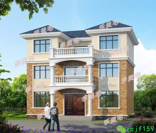 对称三层农村自建别墅设计图，户型方正，适合自建