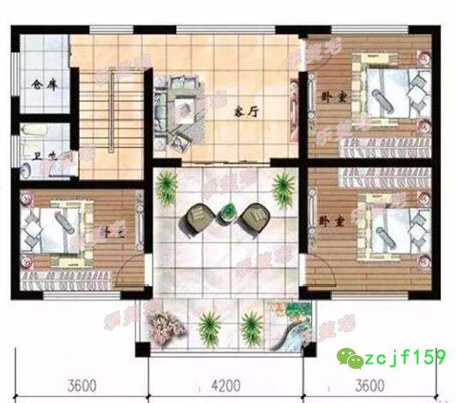 对称三层农村自建别墅设计图，户型方正，适合自建