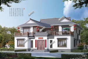 带挑空客厅的农村四合院别墅效果图，设计独特，艳压全村！