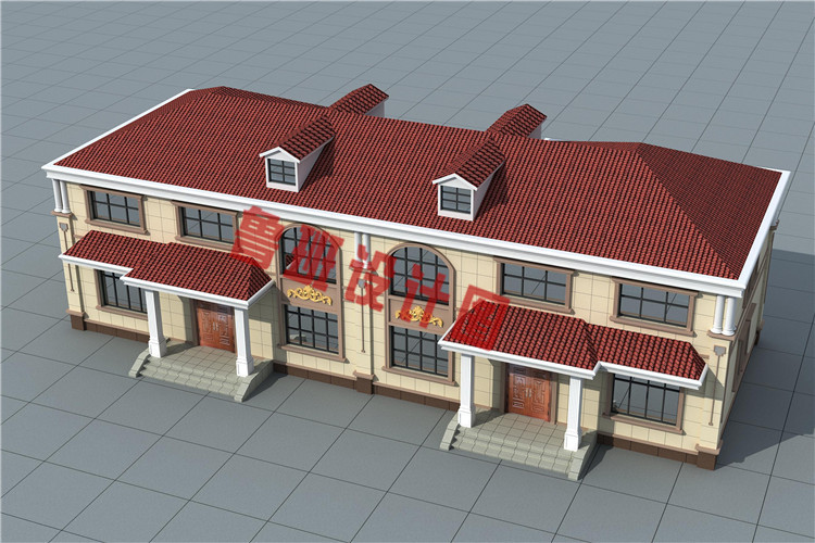 简单实用新式农村二层兄弟双拼别墅房屋设计外观图