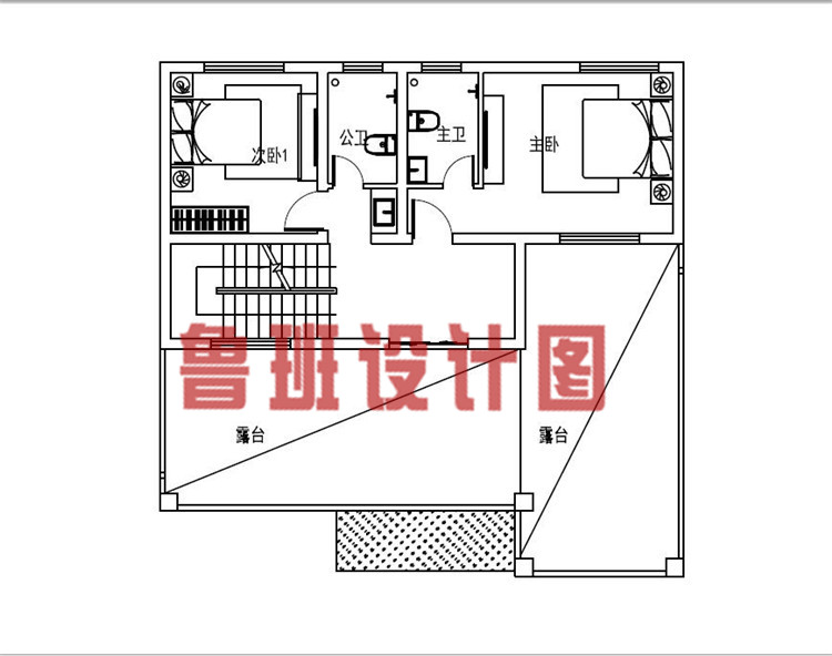 12x11米带茶室和书房三层乡村别墅设计三层户型图