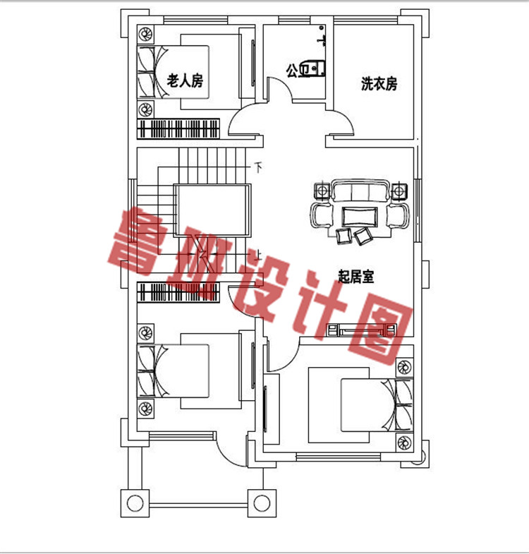 带神台三层自建别墅设计二层户型图