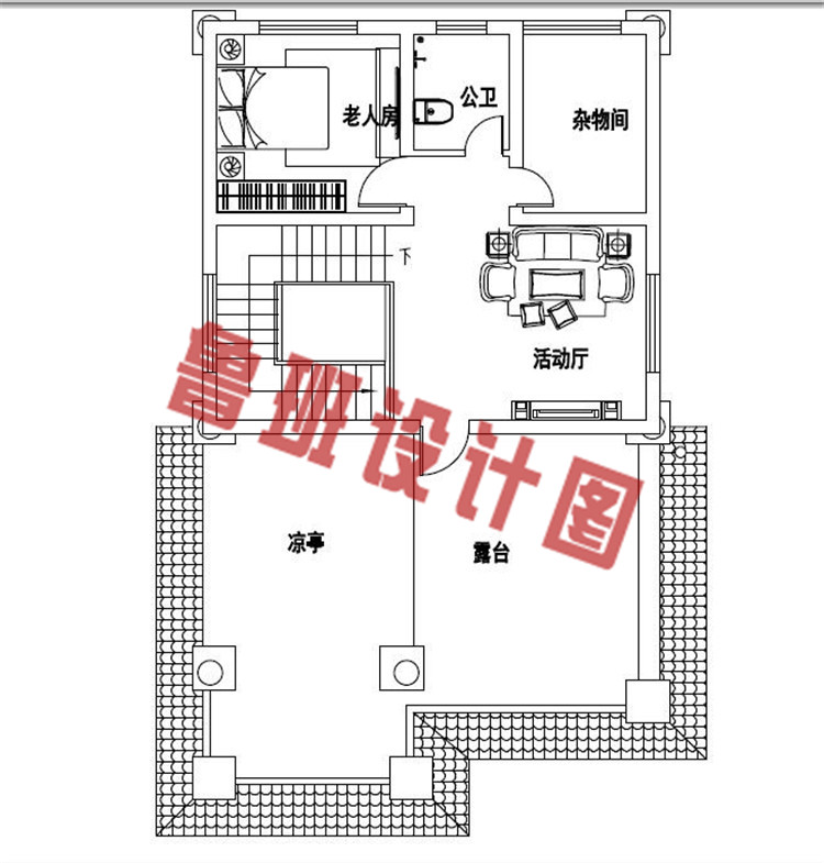 带神台三层自建别墅设计三层户型图