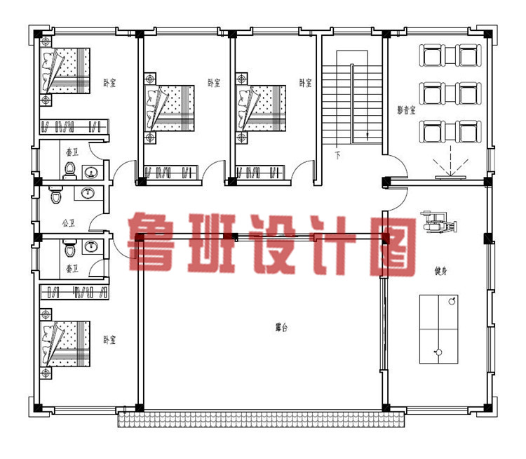 新农村现代欧式带多媒体影音室三层别墅设计三层户型图